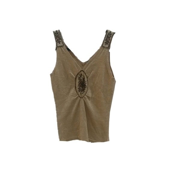 Piace Women's Sleeveless Embroidered Top Gold Sz M - Picture 1 of 9